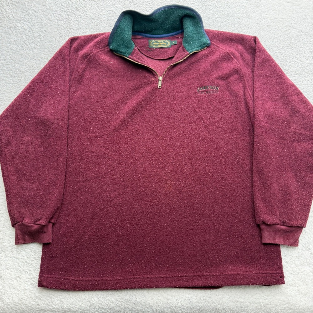 VTG Lee Valley Ireland Jameson Irish Whiskey‎ Quarter Zip Fleece Mens L Burgundy